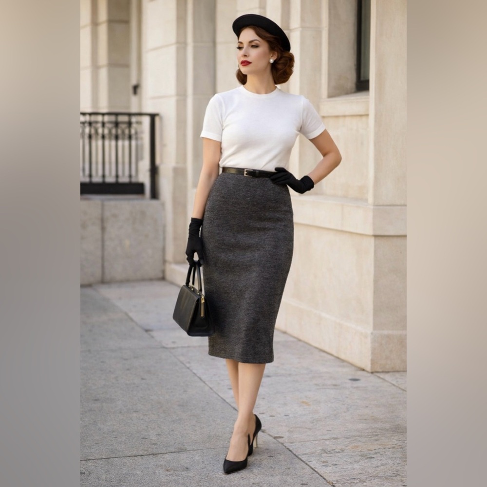 Soft grey knit pencil skirt